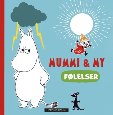 boken mummi &my sitt cover der mummu står under en tordensky og my hopper under solen